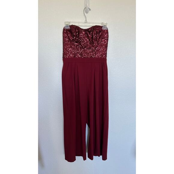 Gianni Bini Burgundy Strapless Sequin Palazzo Pants Romper - M - Picture 1 of 5